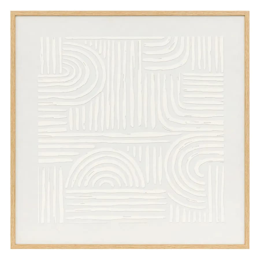 Decorazione da parete 60x60 cm rilievo in gesso bianco con cornice in legno