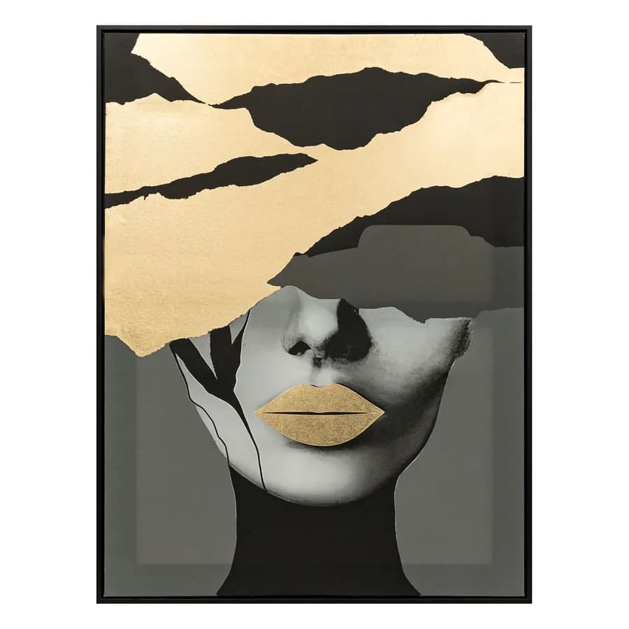 Decorazione da parete 60x80h cm in tessuto oro e nero con cornice