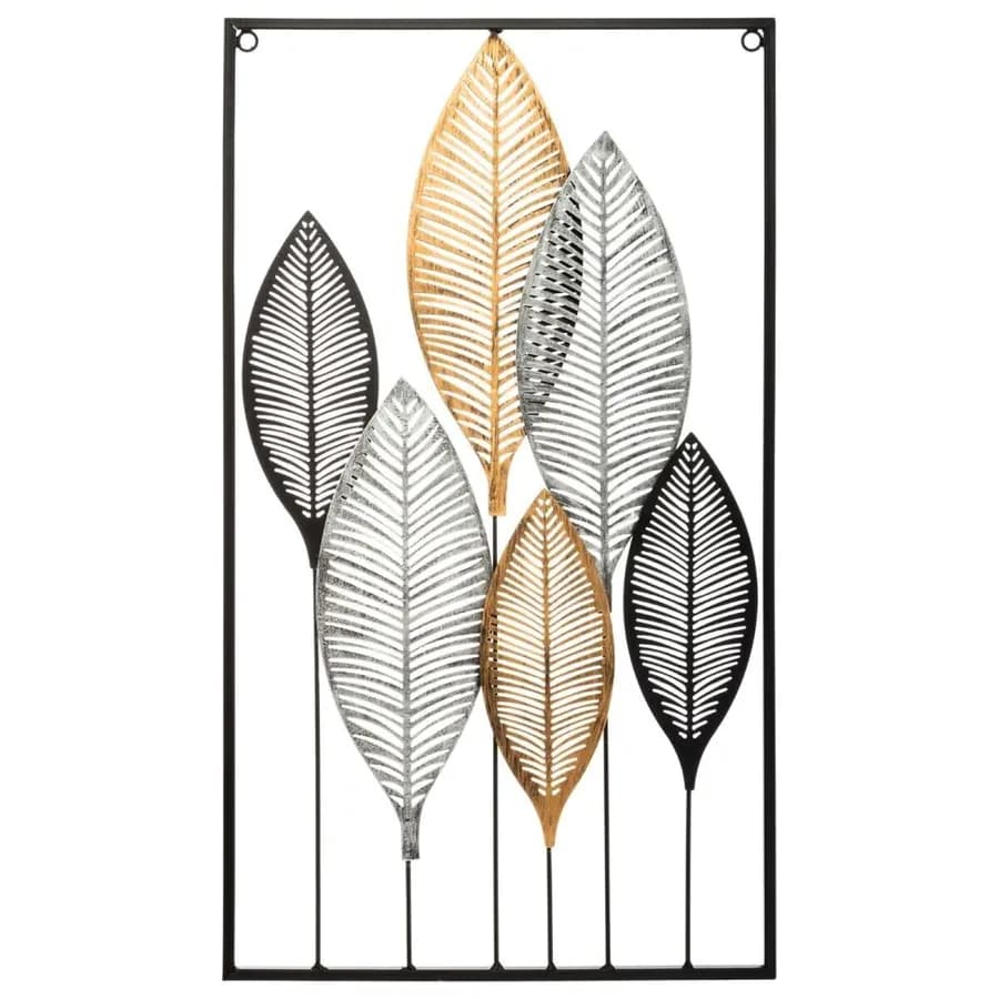 Decorazione da parete 65h cm in metallo oro e nero fantasia foglie