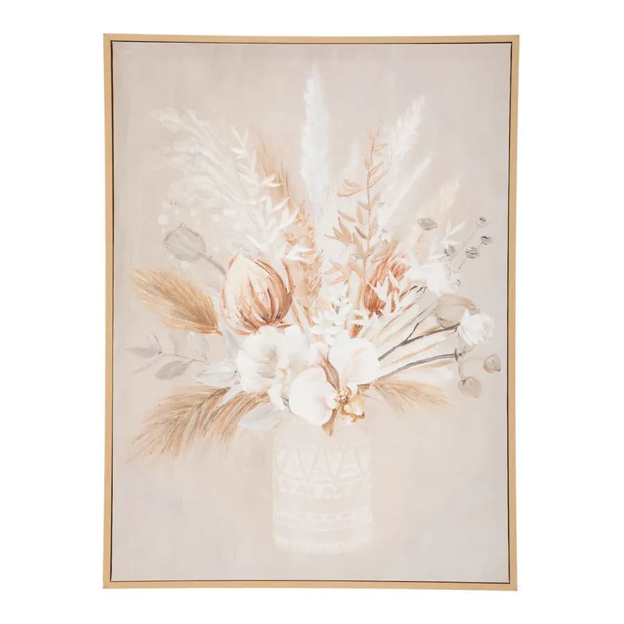 Decorazione da parete 70h cm rosa e beige con cornice in legno naturale