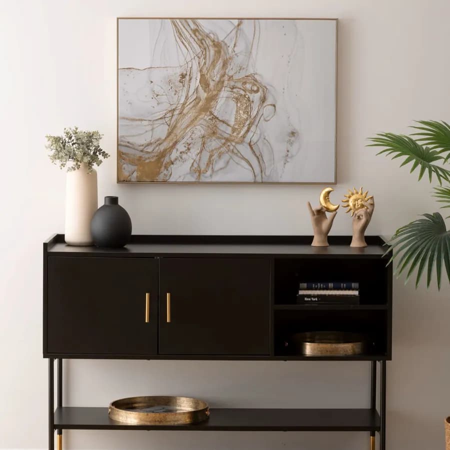 Decorazione da parete 80x60h cm grigio e oro con cornice oro