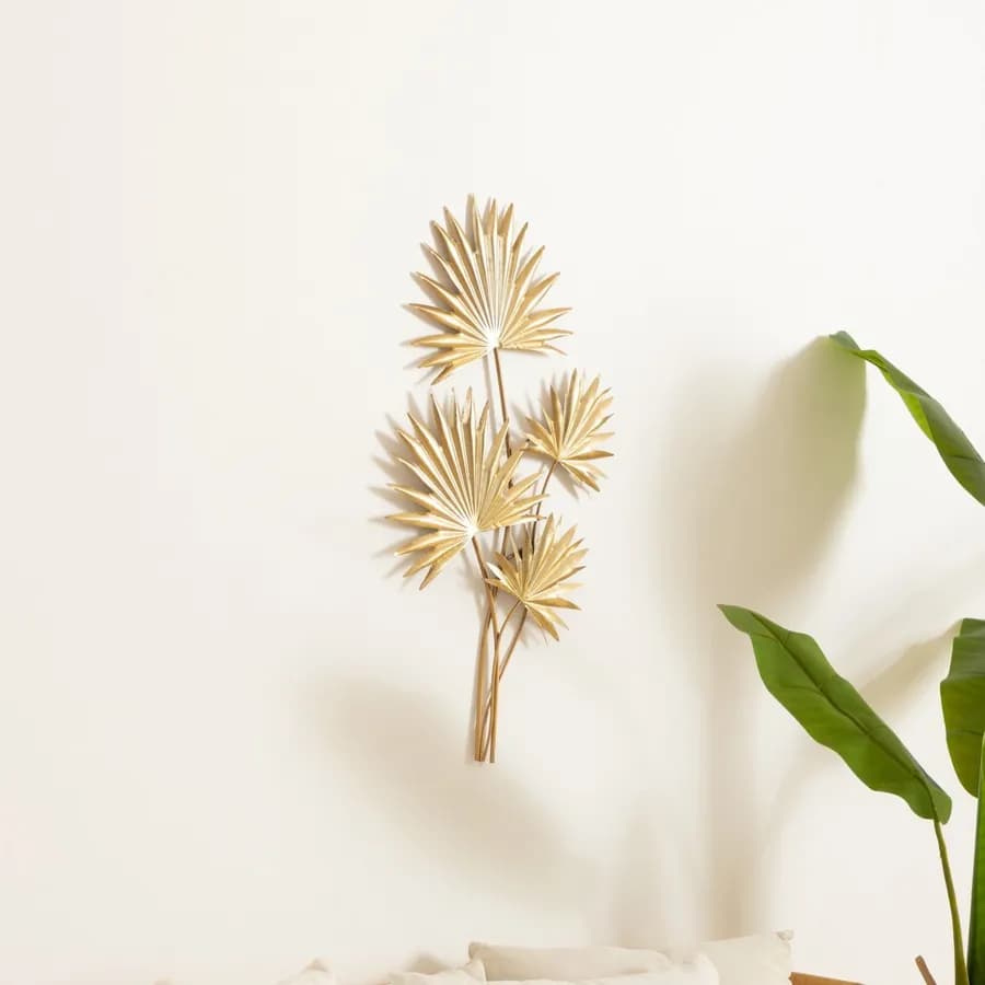 Decorazione da parete 73h cm in metallo oro fantasia foglie