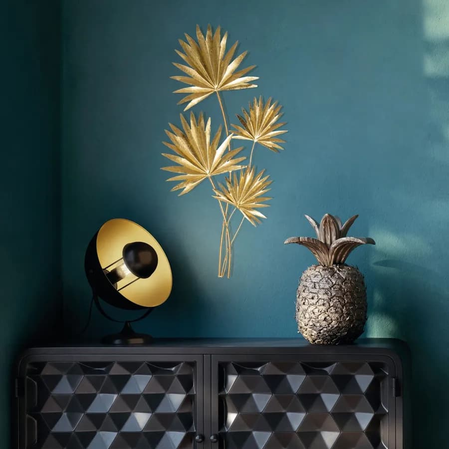 Decorazione da parete 73h cm in metallo oro fantasia foglie