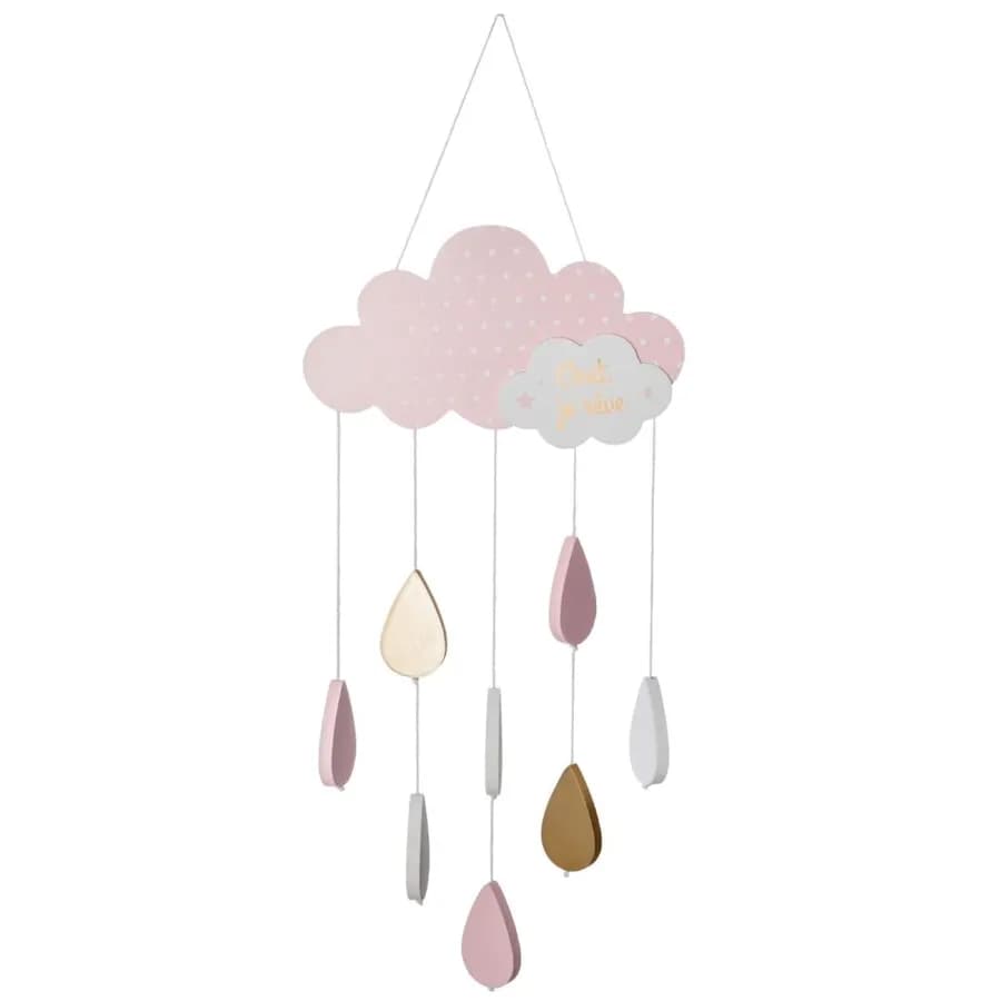 Decorazione sospesa 62h cm in legno a forma di nuvola rosa e oro - Kids