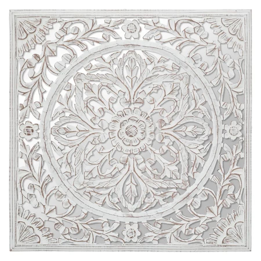 Decorazione per parete 90x90 cm in legno bianco intagliato
