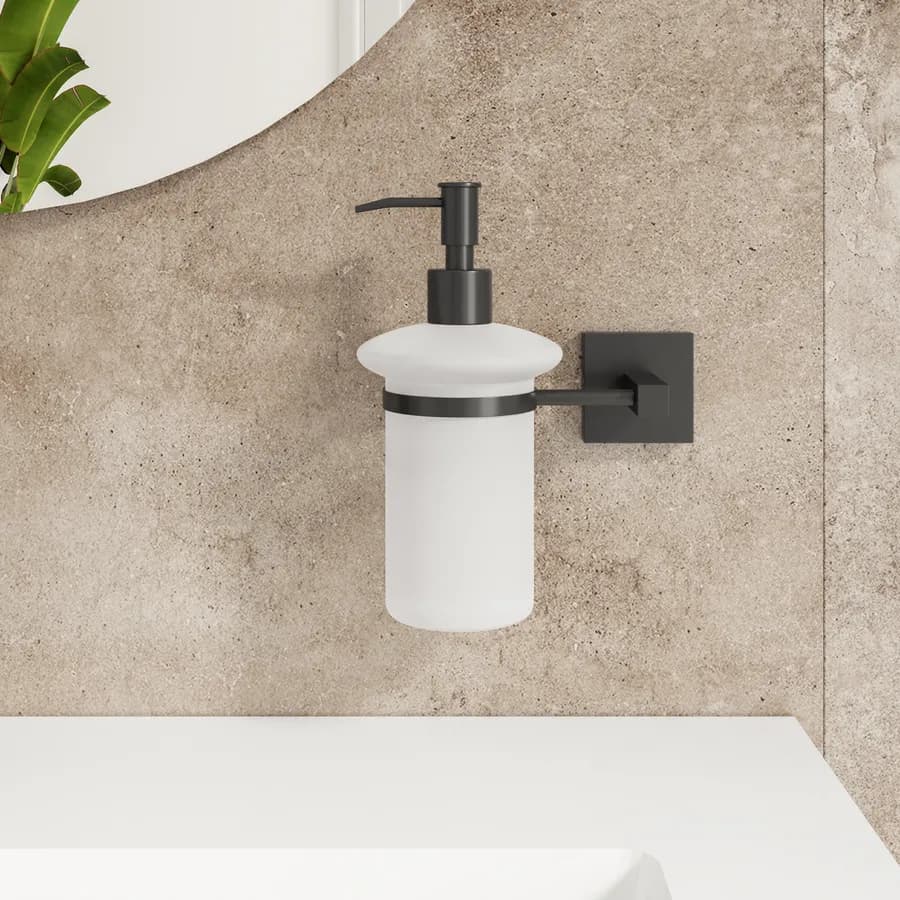 Dispenser sapone a muro in vetro e acciaio nero opaco - Clover