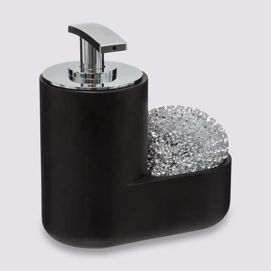 Dispenser per lavello 15h cm in pietra artificiale nero con spugna metallica