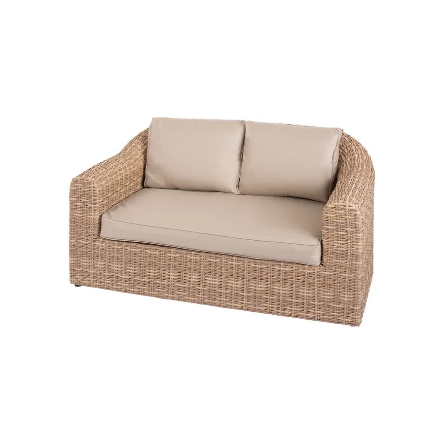 Divano 2 posti in polyrattan naturale con cuscini - Moreno