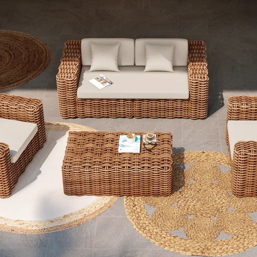 Divano 2 posti in rattan naturale con soffici cuscini - Daril
