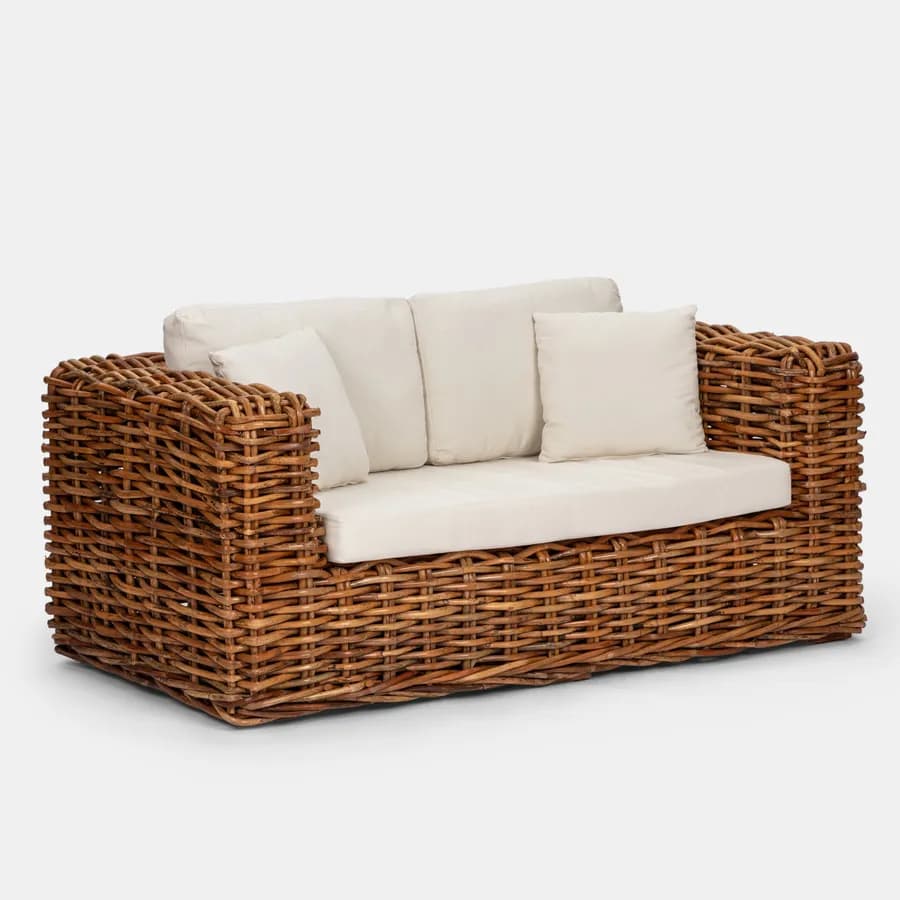 Divano 2 posti in rattan naturale con soffici cuscini - Daril