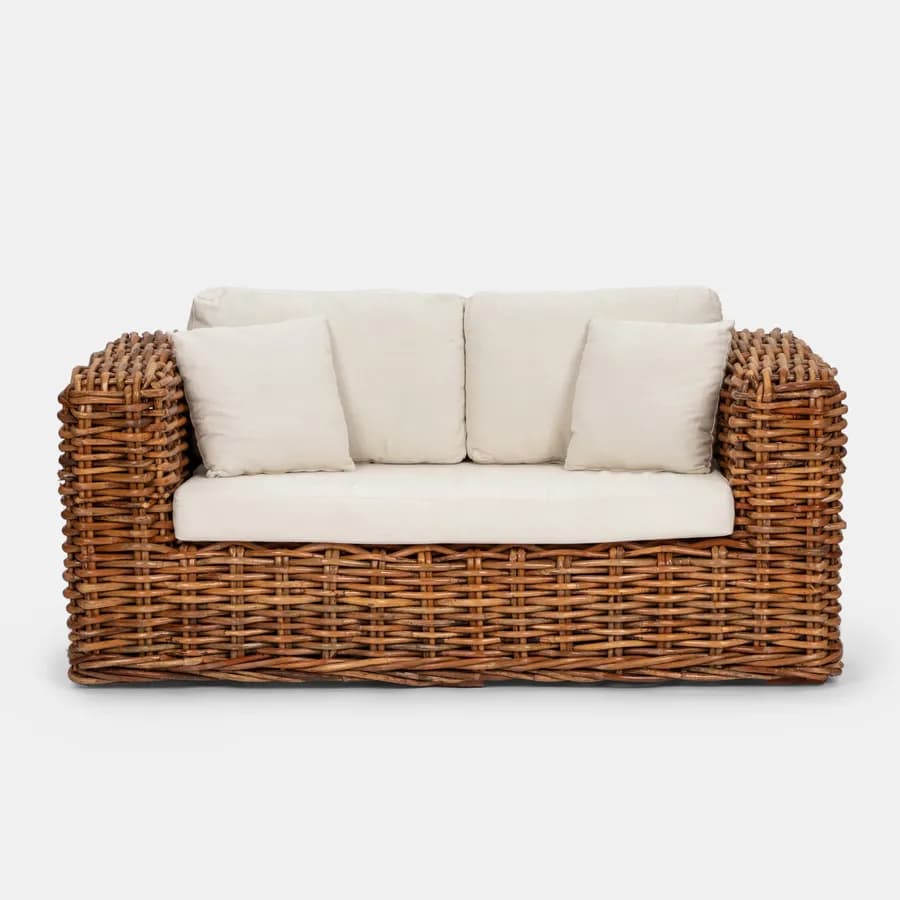 Divano 2 posti in rattan naturale con soffici cuscini - Daril