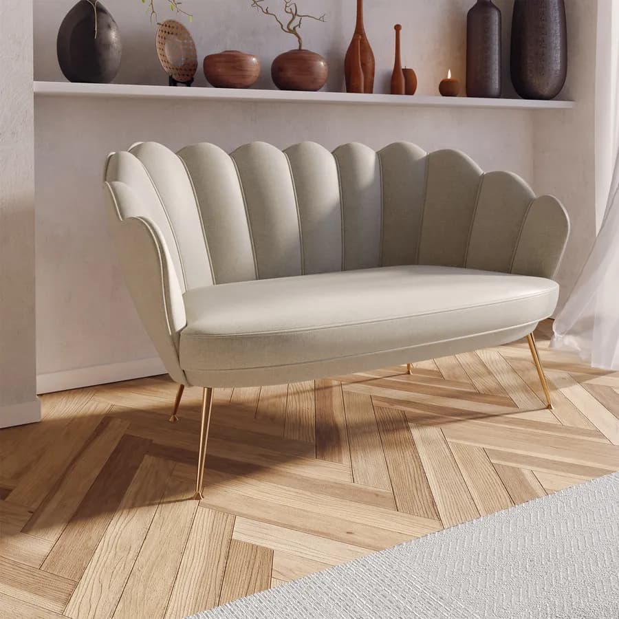 Divano 2 posti in tessuto beige con gambe oro - Oden