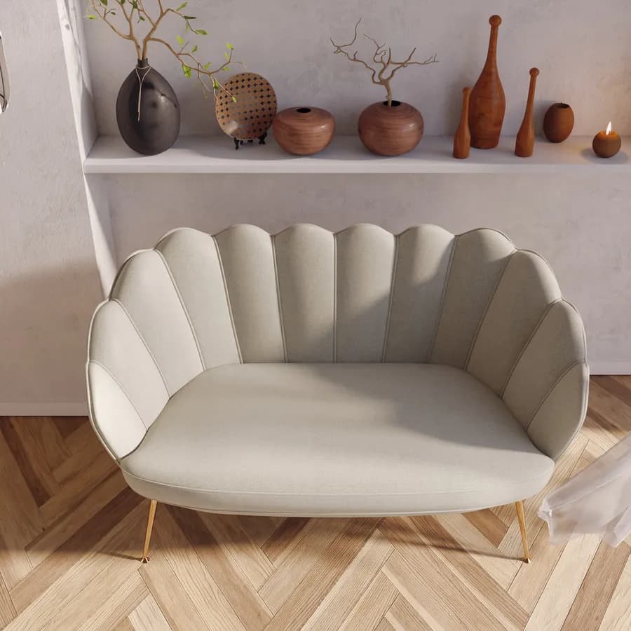Divano 2 posti in tessuto beige con gambe oro - Oden