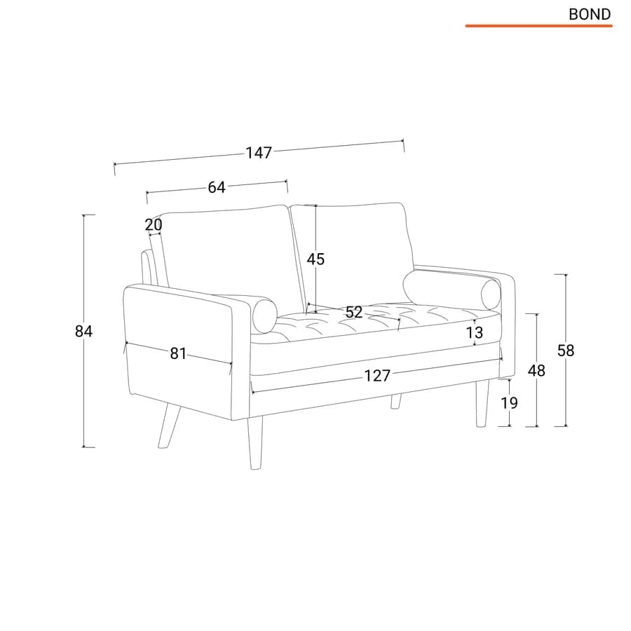 Divano 2 posti in velluto blu petrolio con gambe in legno - Bond