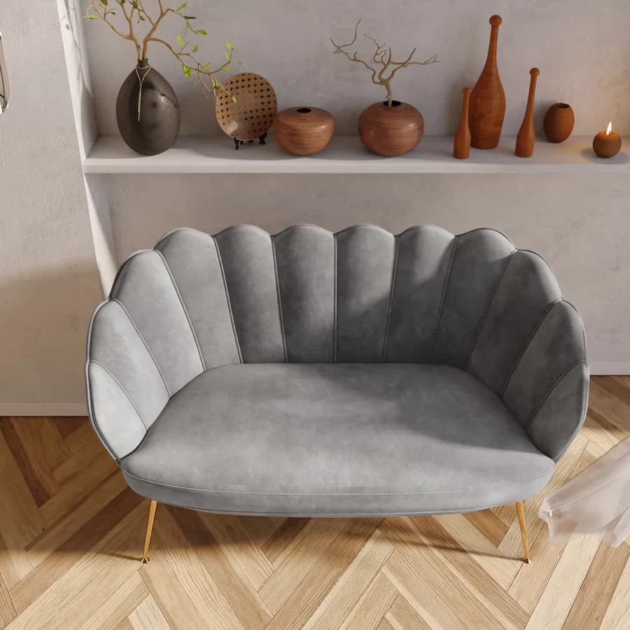 Divano 2 posti in velluto grigio gambe oro - Oden