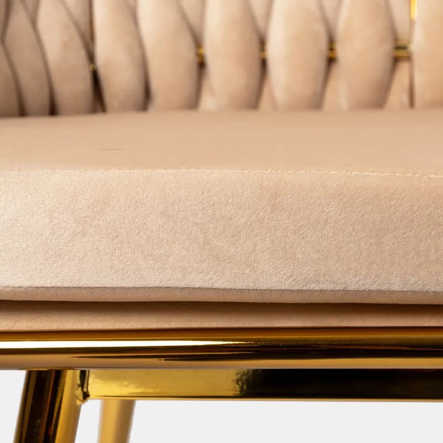 Divano 2 posti in velluto naturale intrecciato e gambe oro - Intrigue