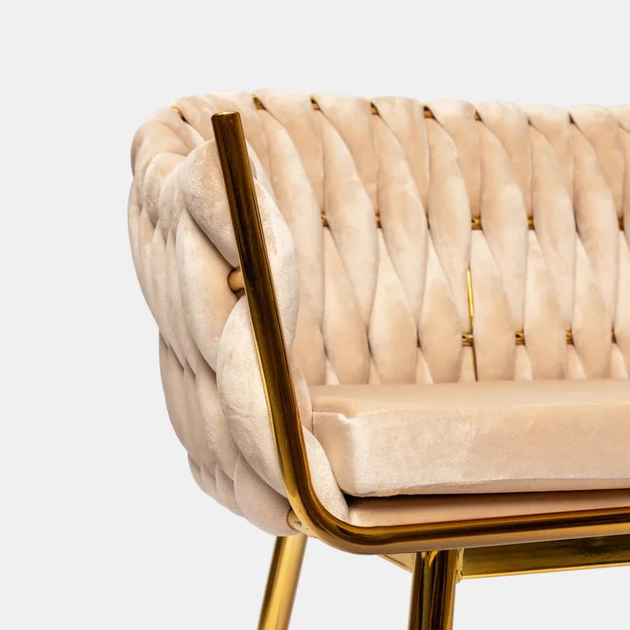 Divano 2 posti in velluto naturale intrecciato e gambe oro - Intrigue