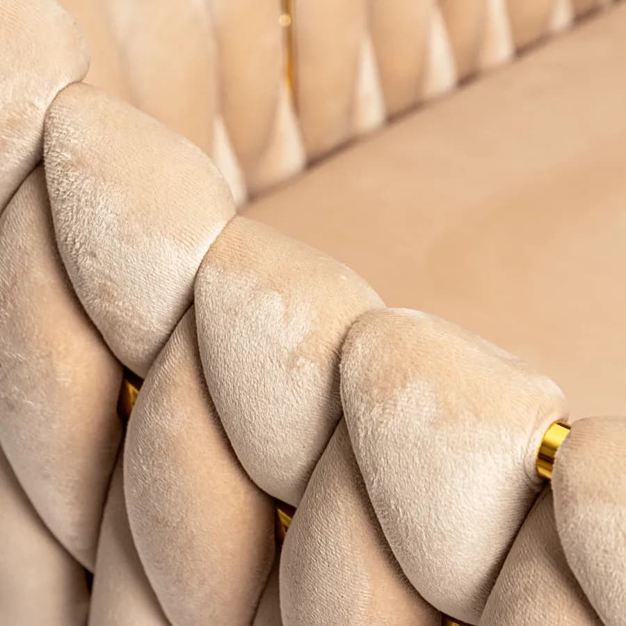 Divano 2 posti in velluto naturale intrecciato e gambe oro - Intrigue