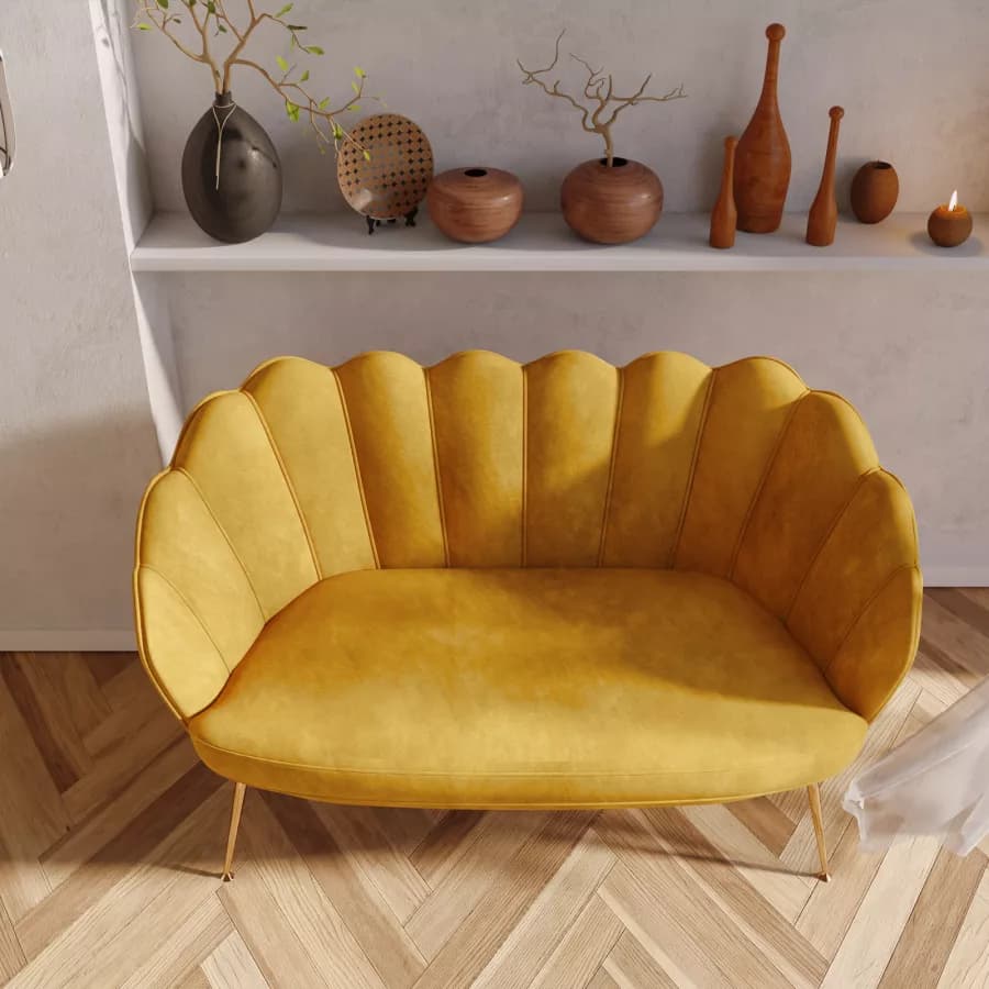 Divano 2 posti in velluto senape gambe oro - Oden