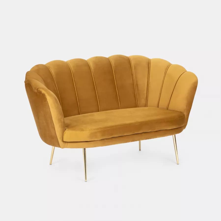 Divano 2 posti in velluto senape gambe oro - Oden
