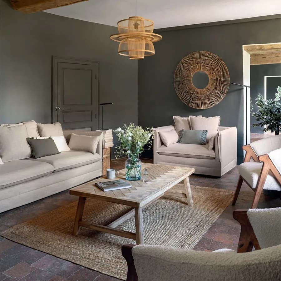 Divano 3 posti sfoderabile in tessuto effetto lino beige con cuscini - Noemi