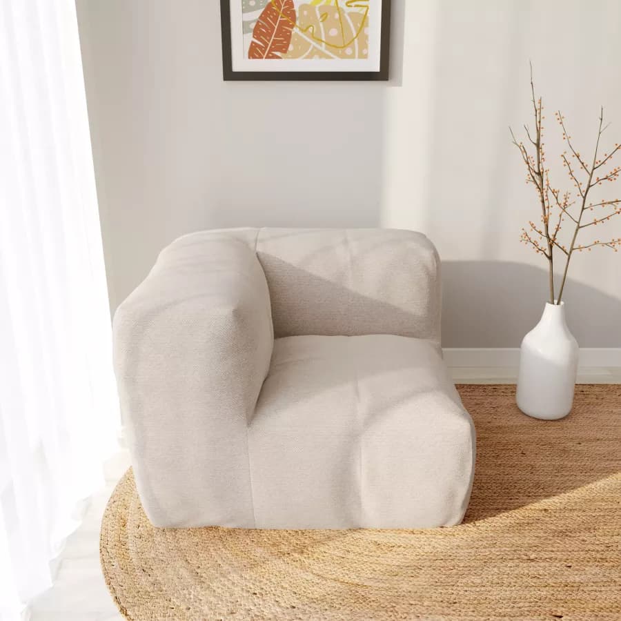 Poltrona angolare in tessuto effetto lino beige - Baku