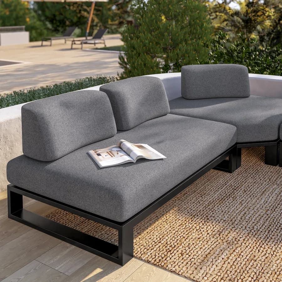 Divano angolare da giardino 5 posti in alluminio antracite e tessuto olefin grigio - Haven