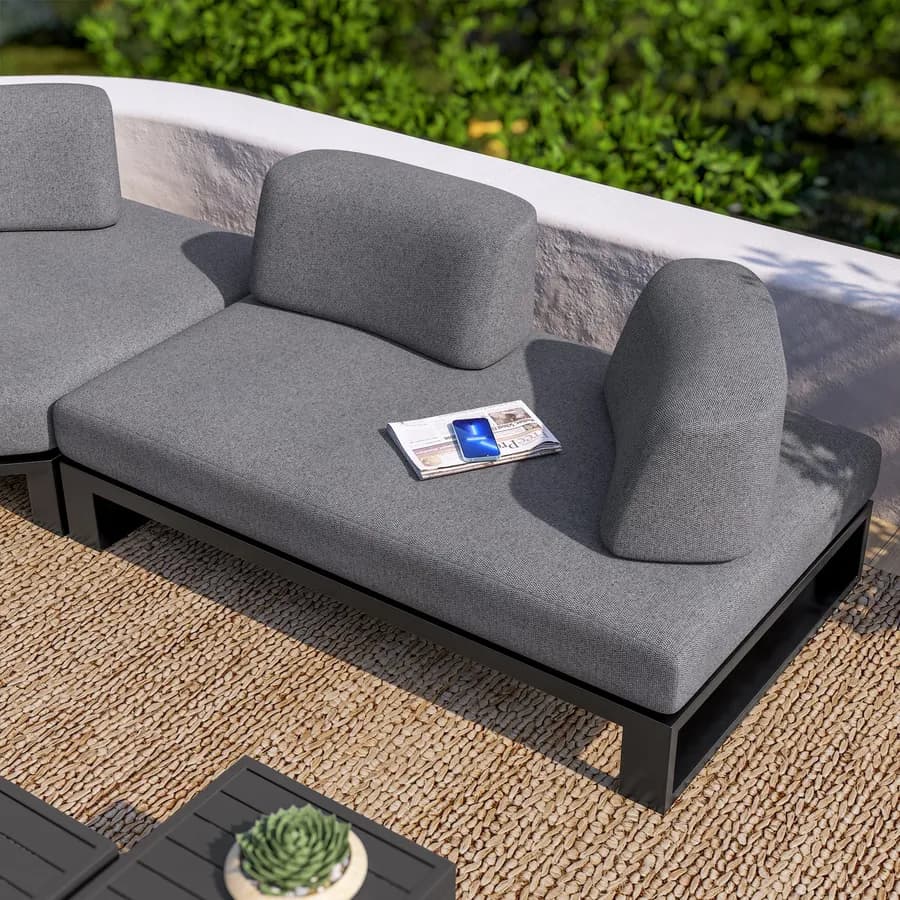 Divano angolare da giardino 5 posti in alluminio antracite e tessuto olefin grigio - Haven