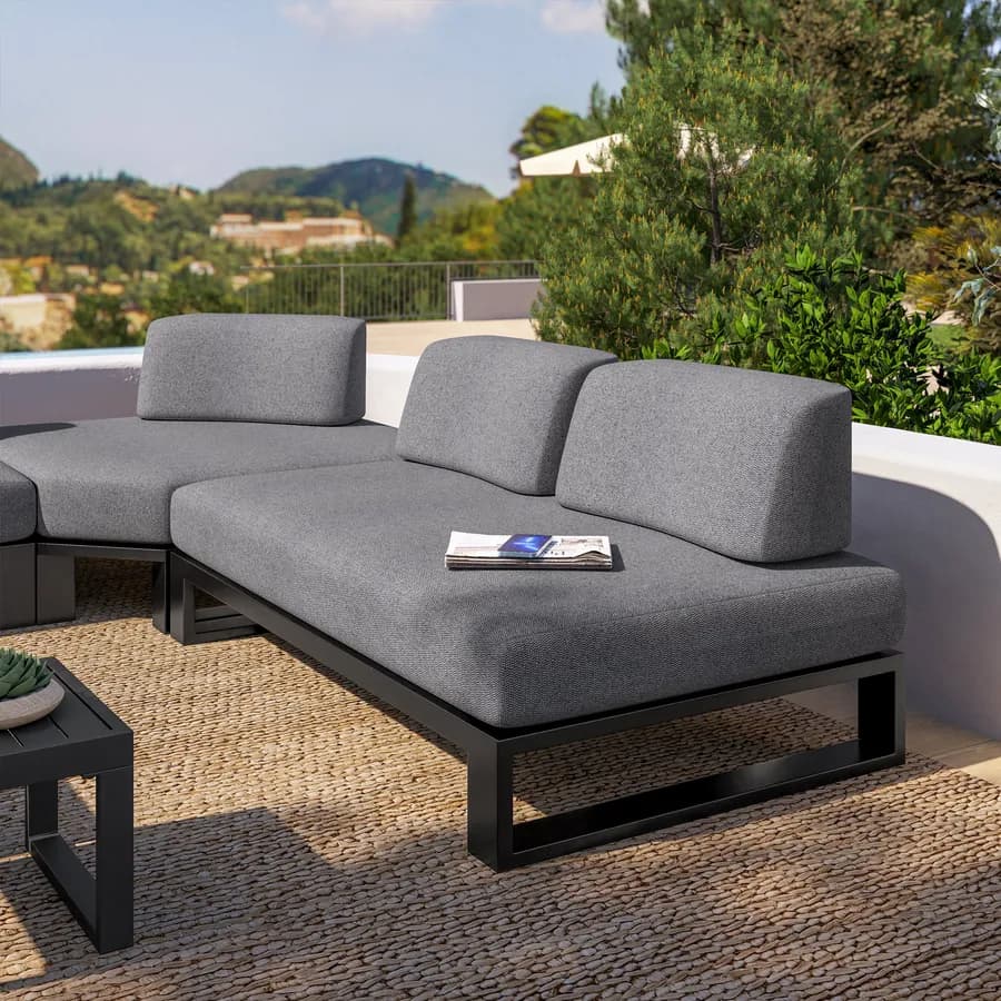 Divano angolare da giardino 5 posti in alluminio antracite e tessuto olefin grigio - Haven