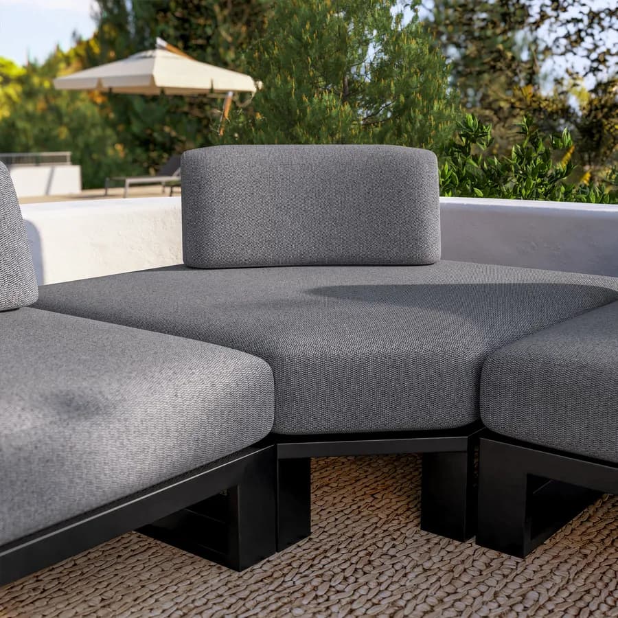Divano angolare da giardino 5 posti in alluminio antracite e tessuto olefin grigio - Haven