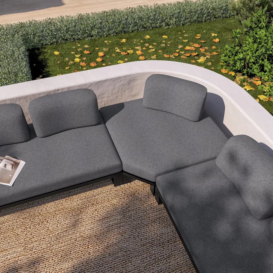 Divano angolare da giardino 5 posti in alluminio antracite e tessuto olefin grigio - Haven