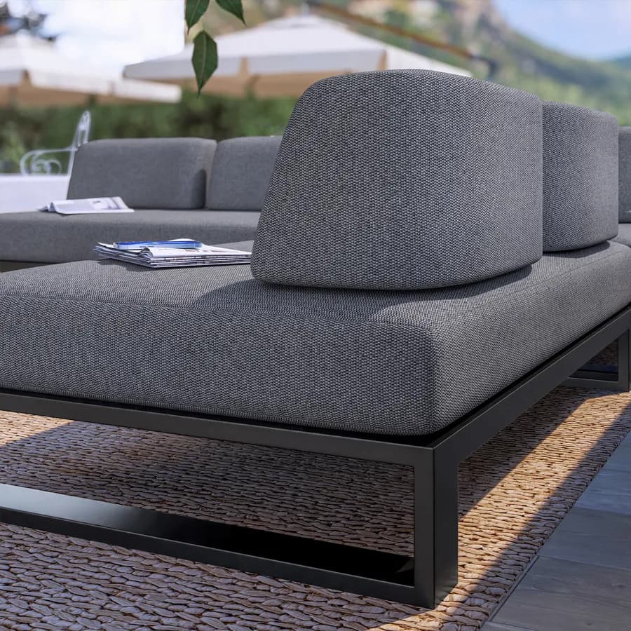 Divano angolare da giardino 5 posti in alluminio antracite e tessuto olefin grigio - Haven