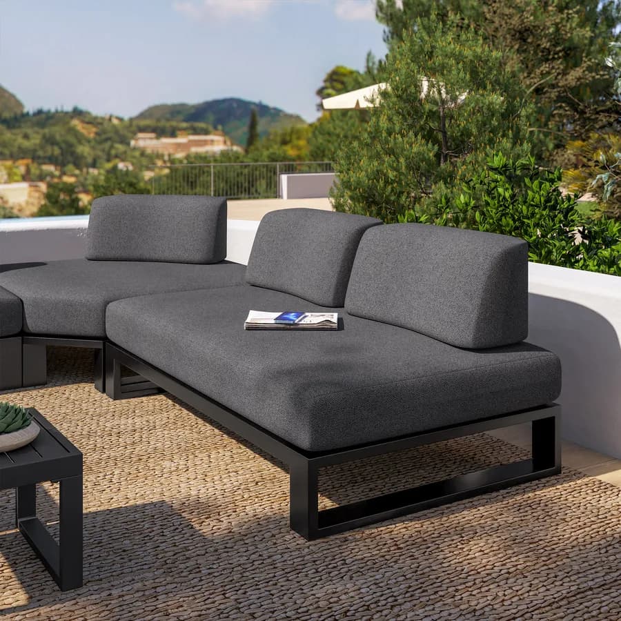 Divano angolare da giardino 5 posti in alluminio antracite e tessuto olefin grigio scuro - Haven