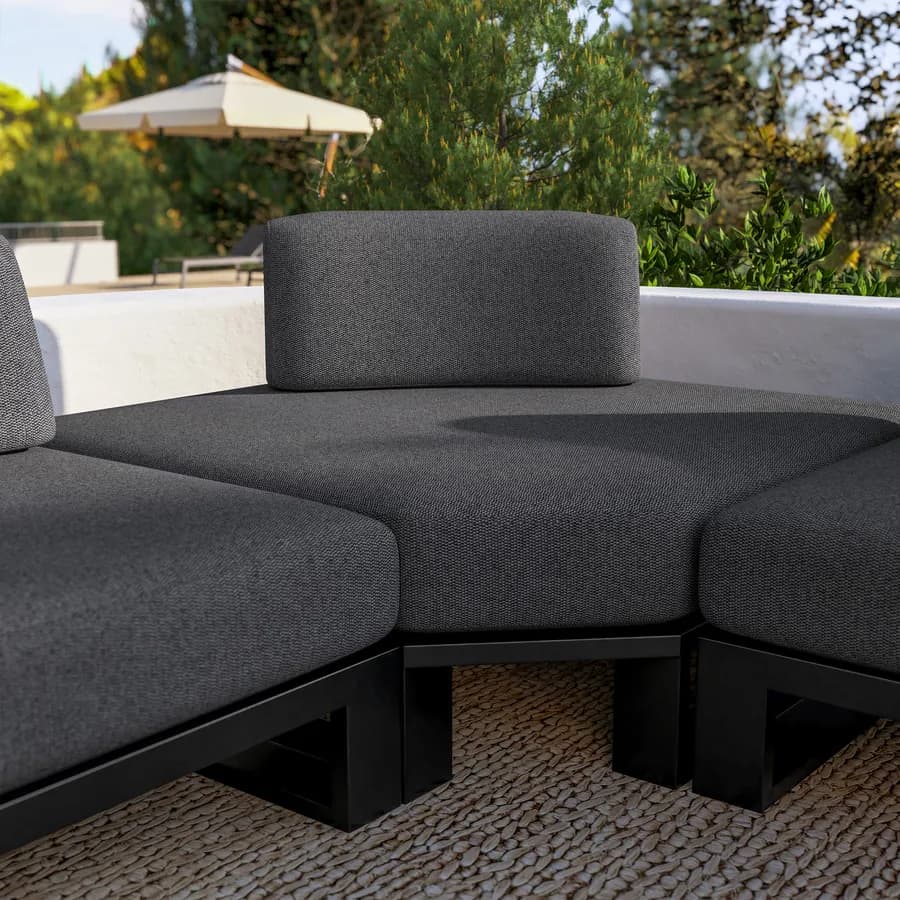 Divano angolare da giardino 5 posti in alluminio antracite e tessuto olefin grigio scuro - Haven