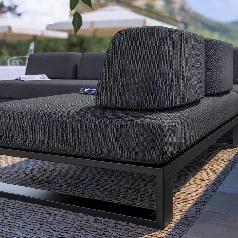 Divano angolare da giardino 5 posti in alluminio antracite e tessuto olefin grigio scuro - Haven