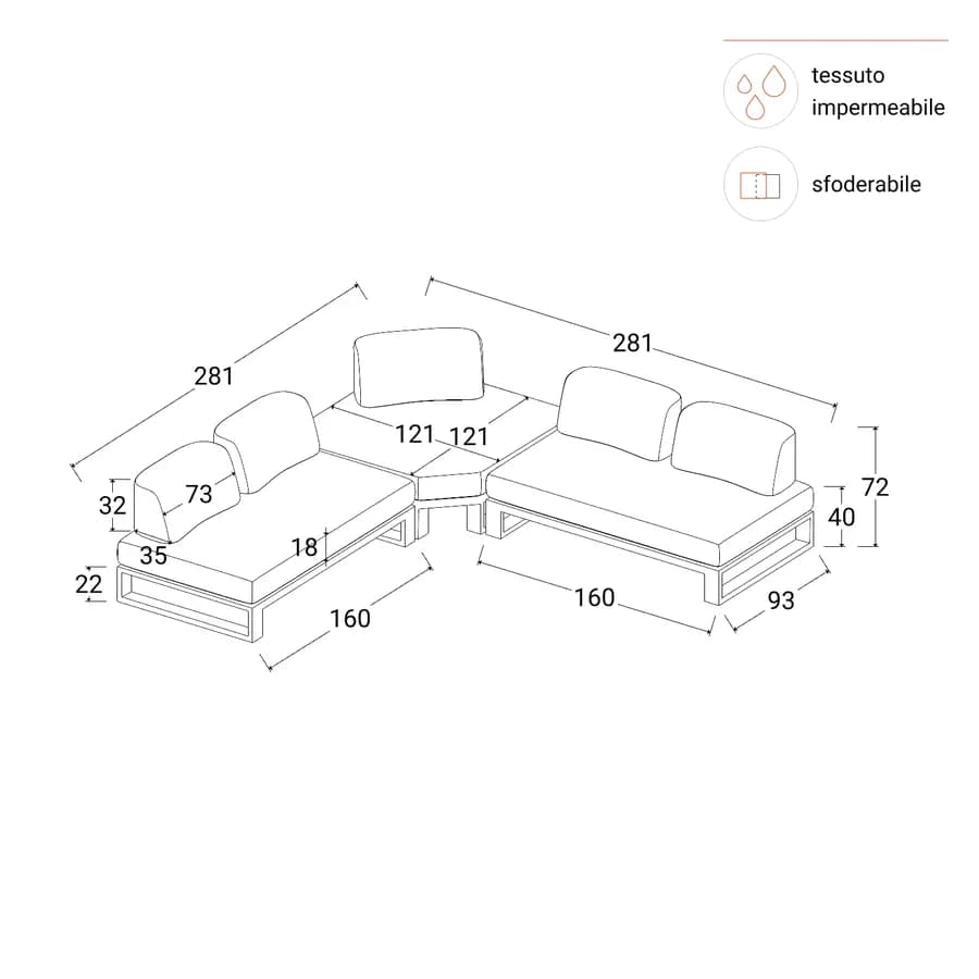 Divano angolare da giardino 5 posti in alluminio antracite e tessuto olefin grigio scuro - Haven