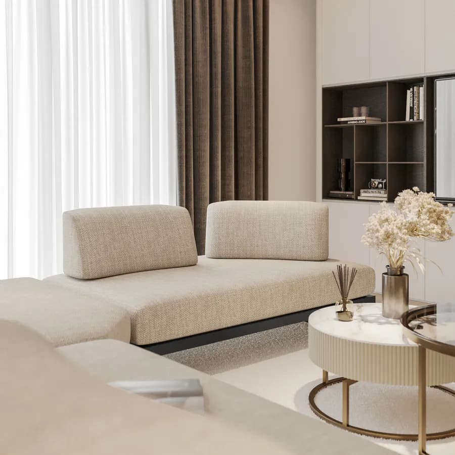 Divano angolare 5 posti in tessuto olefin beige e alluminio antracite - Haven