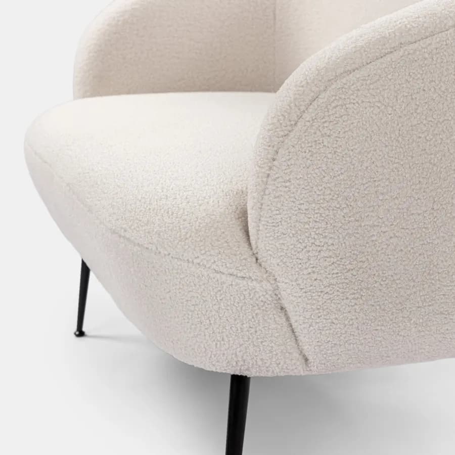 Divano 2 posti in tessuto teddy bianco con gambe nere - Nives