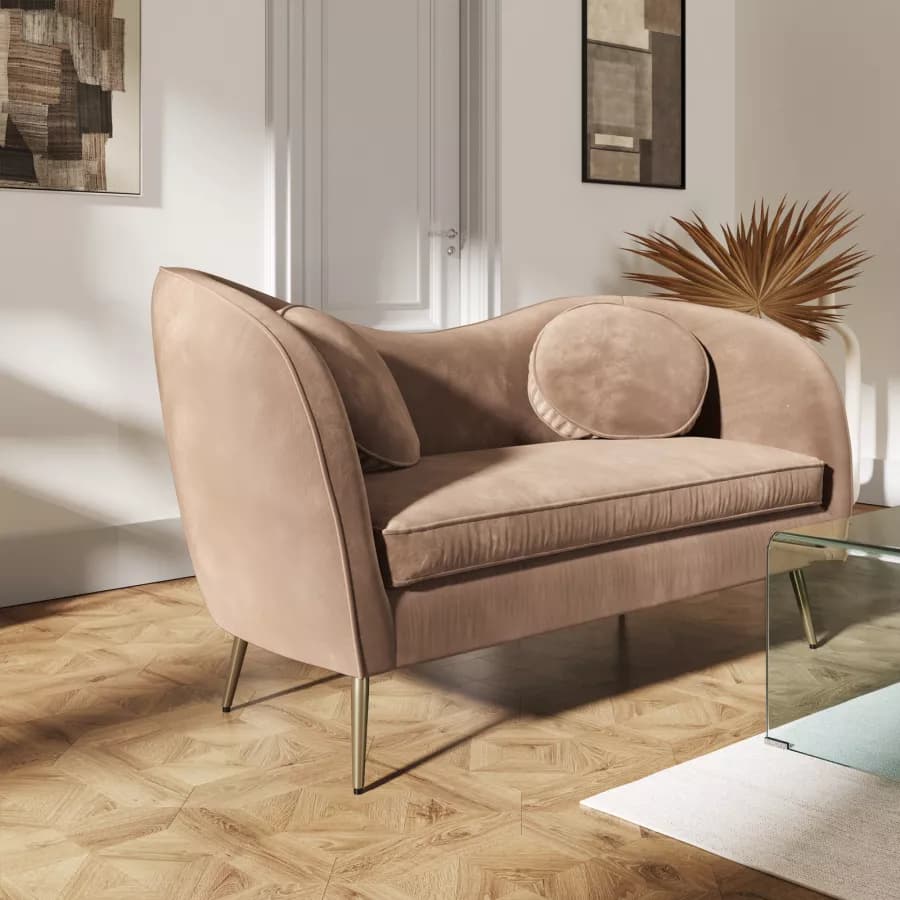 Divano 2 posti in velluto beige con gambe champagne - Reef