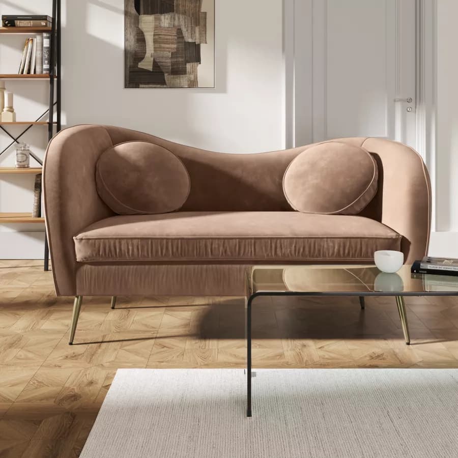 Divano 2 posti in velluto beige con gambe champagne - Reef