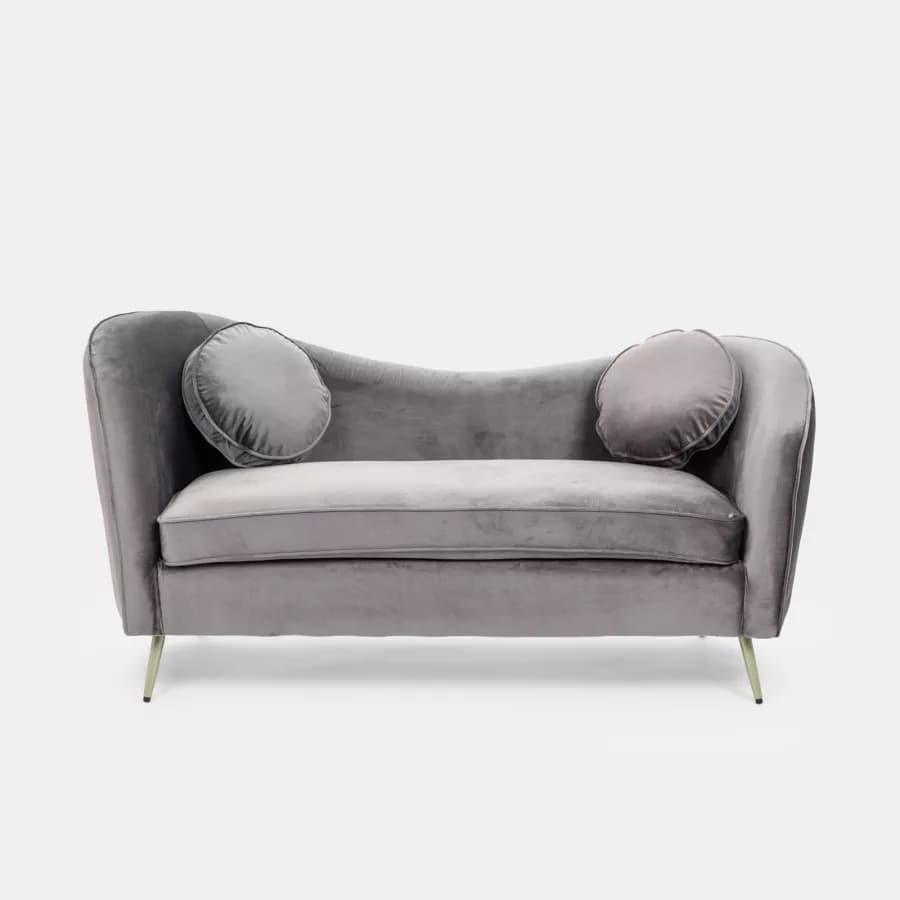 Divano 2 posti in velluto grigio con gambe champagne - Reef