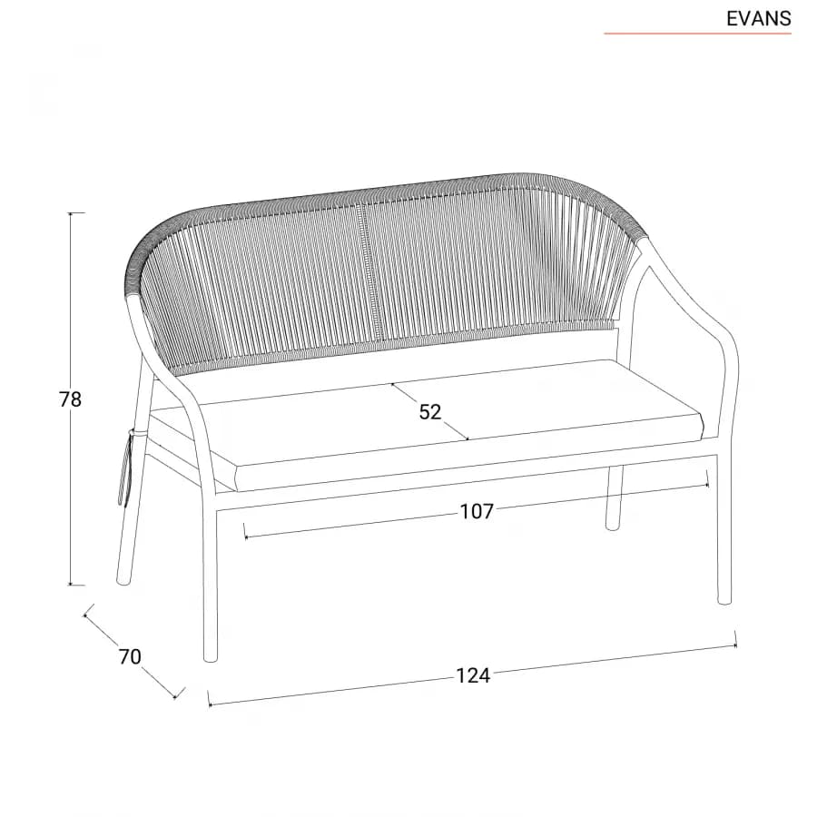 Divano da giardino 124x78h cm in acciaio antracite con cuscino beige - Evans