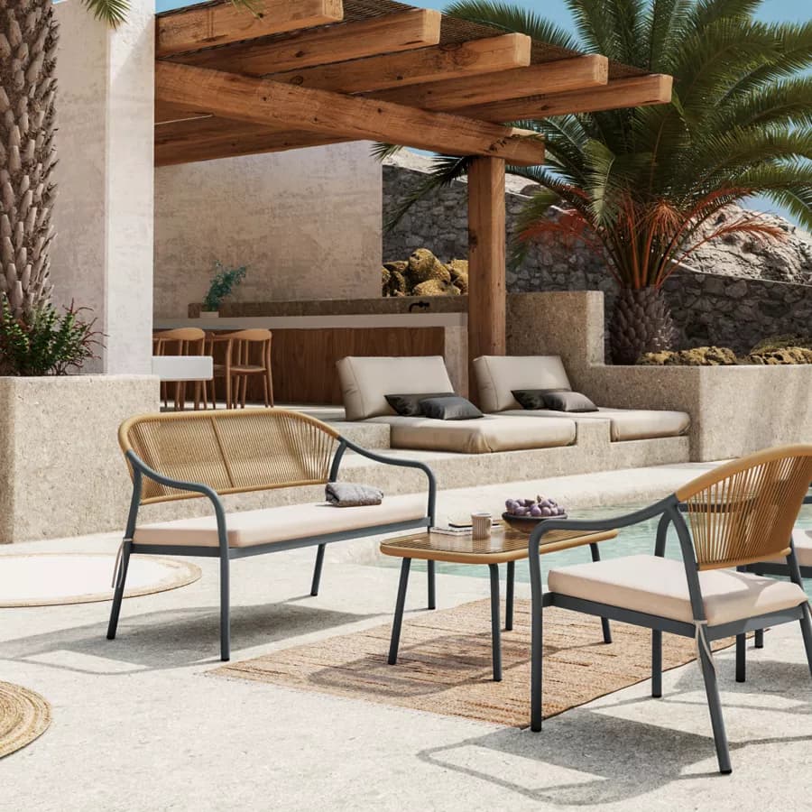 Divano da giardino 124x78h cm in acciaio antracite con cuscino beige - Evans