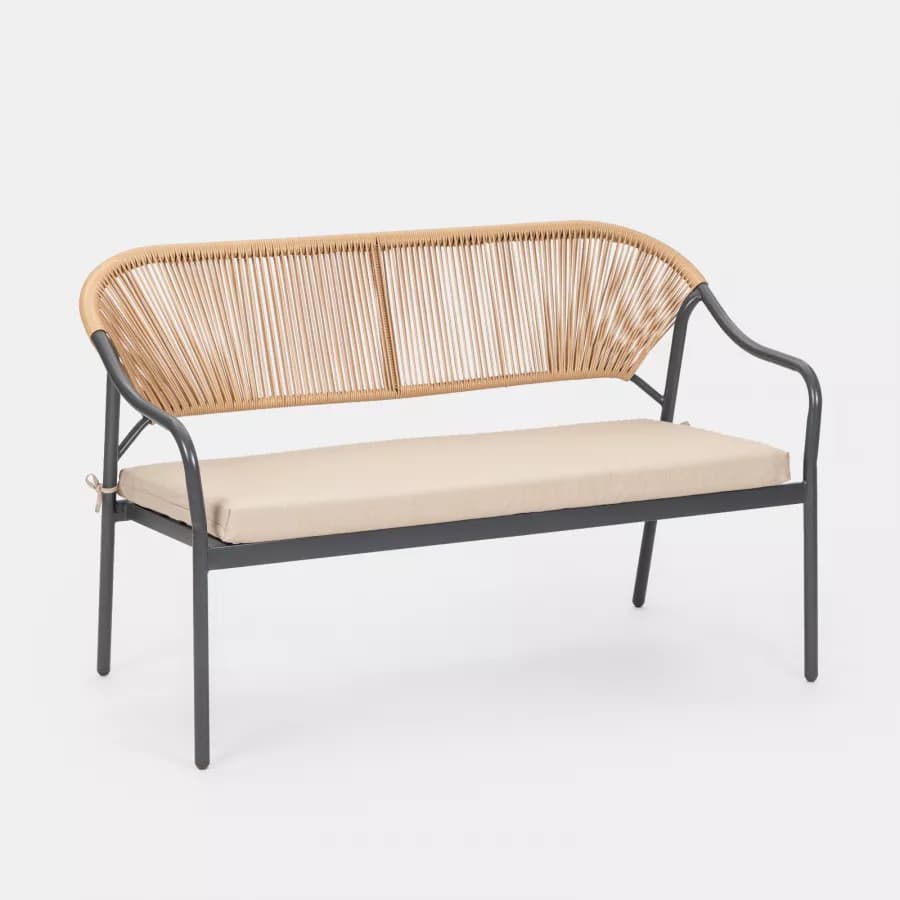 Divano da giardino 124x78h cm in acciaio antracite con cuscino beige - Evans