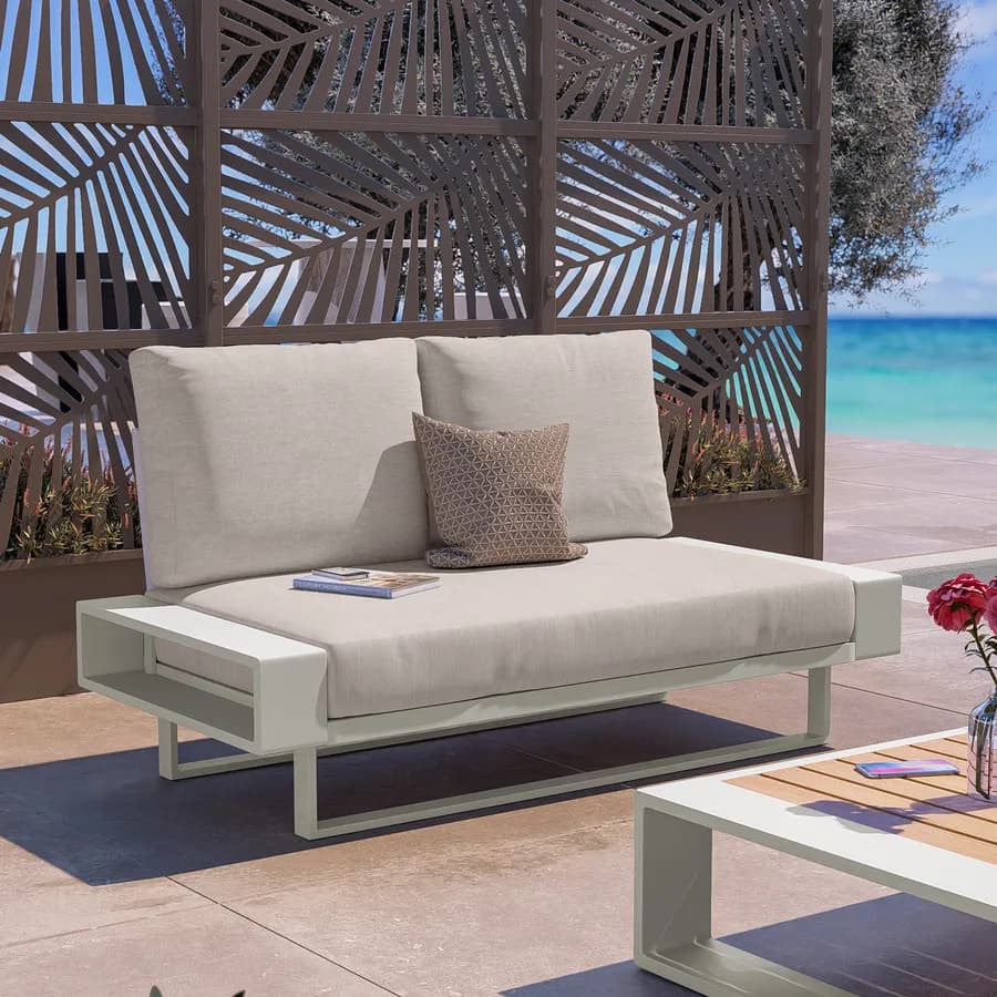 Divano da giardino 2 posti in alluminio bianco con cuscini beige - Parfa