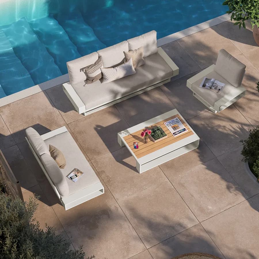 Divano da giardino 2 posti in alluminio bianco con cuscini beige - Parfa