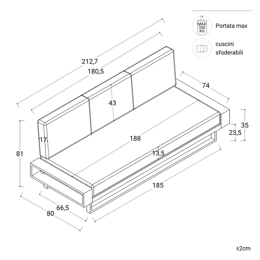 Divano da giardino 3 posti in alluminio bianco con cuscini beige - Parfa