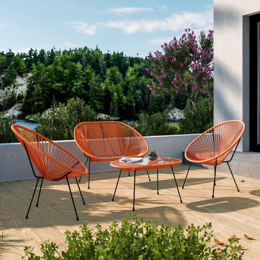 Divano da giardino in metallo nero rivestito in corda arancione - Kalimba