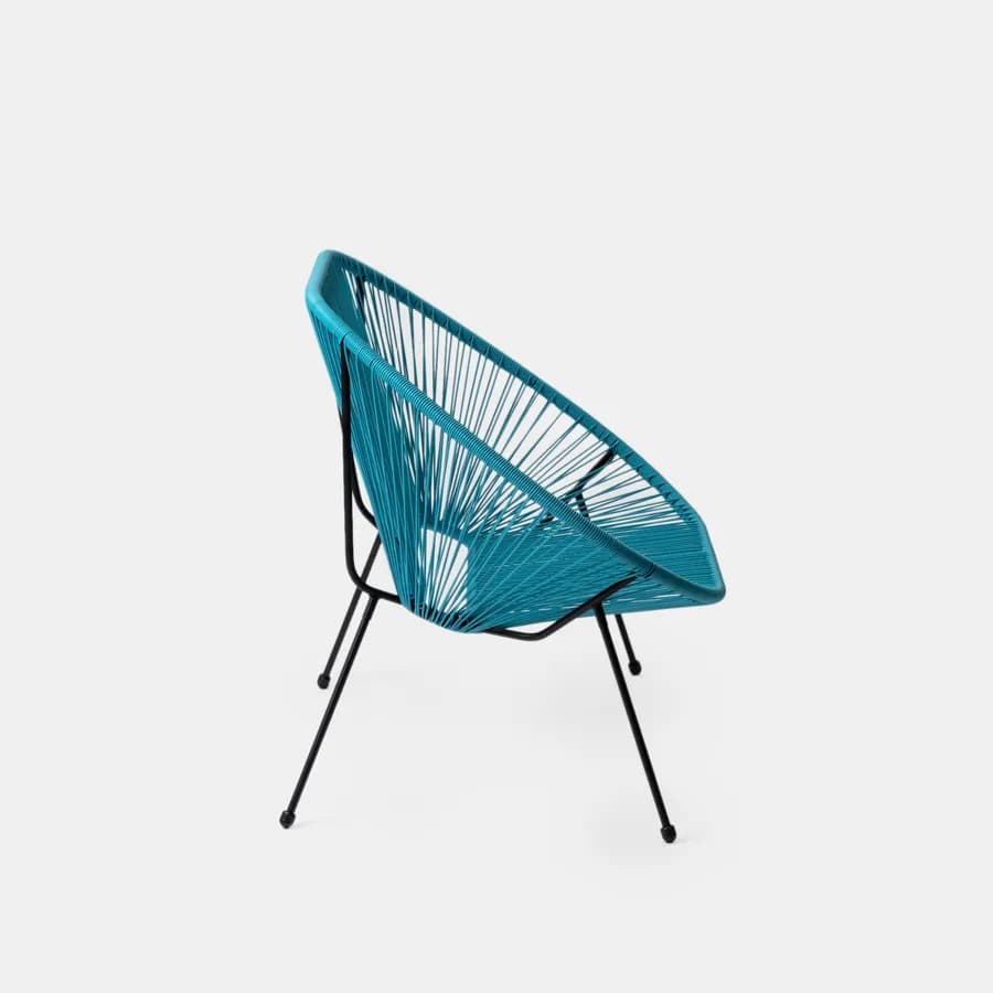 Divano da giardino in metallo nero rivestito in corda azzurro - Kalimba
