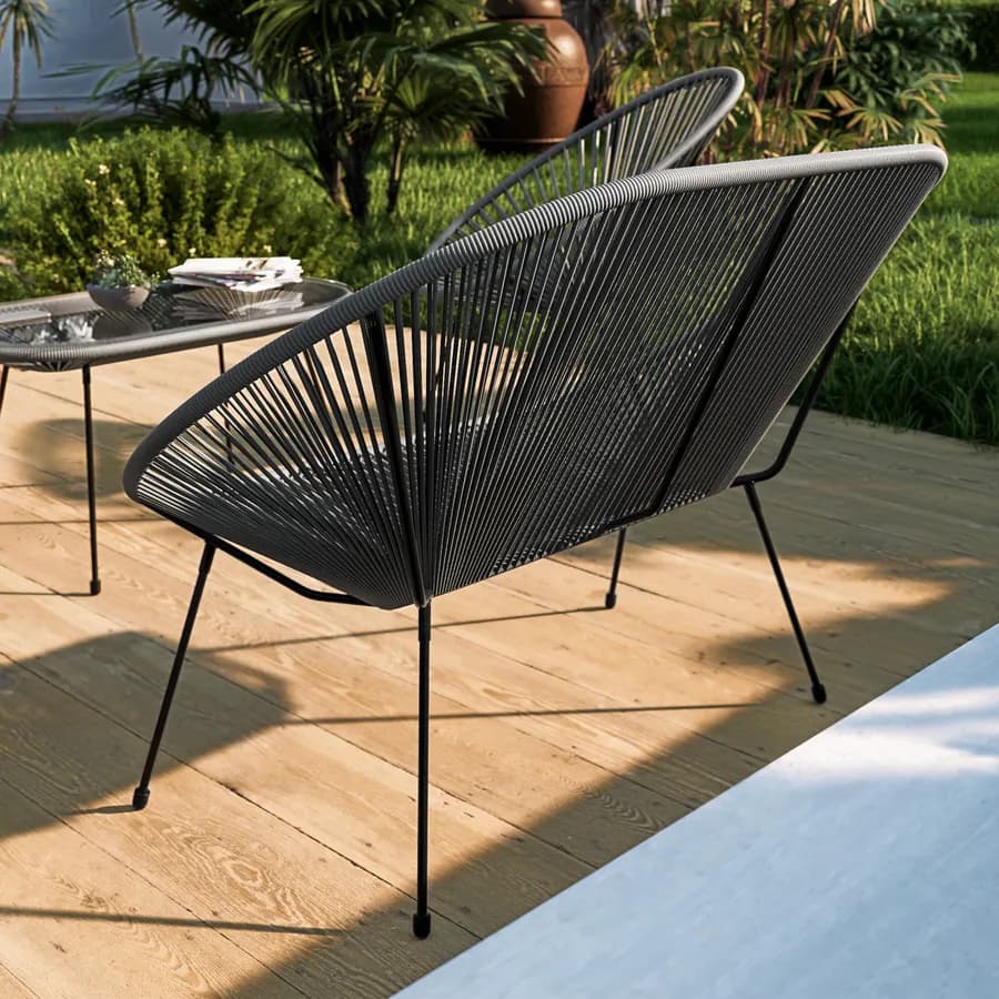 Divano da giardino in metallo nero rivestito in corda grigia - Kalimba